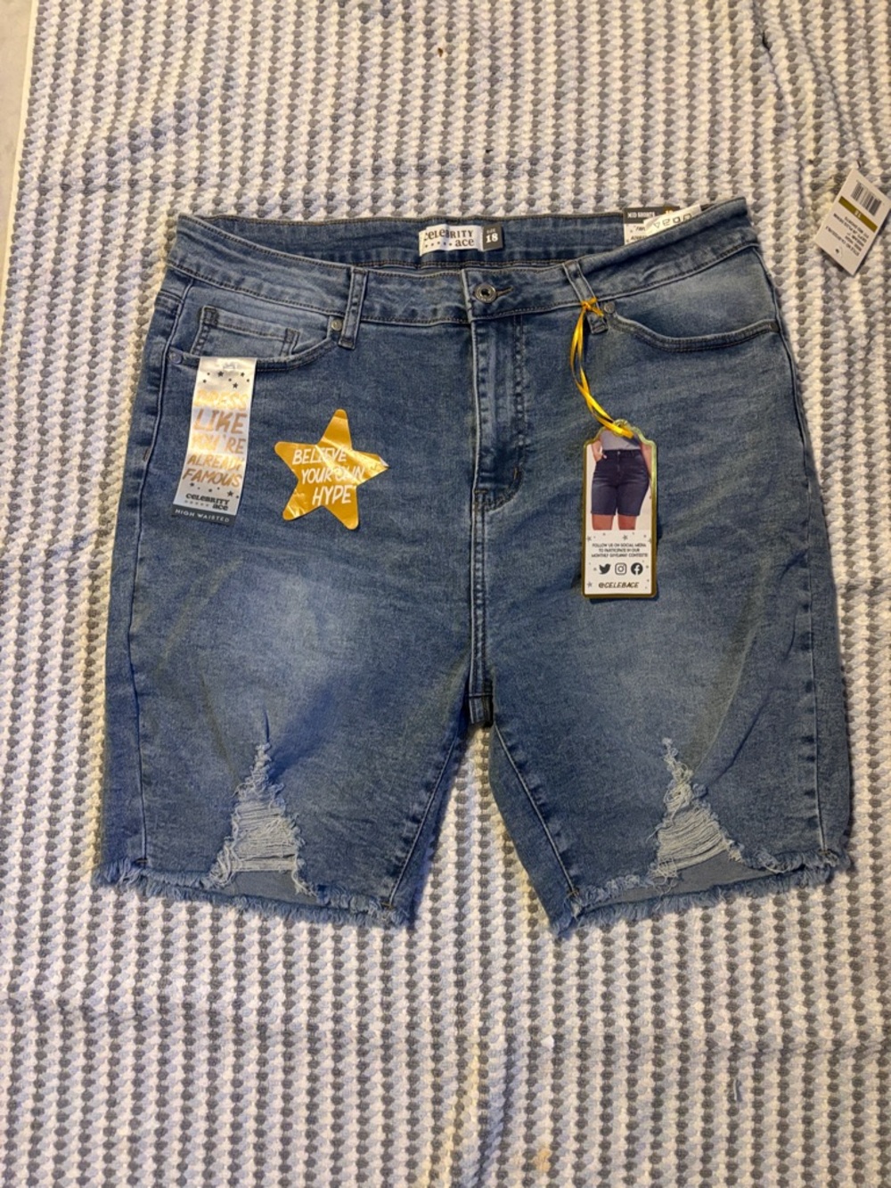 Celebrity Pink Mid-Rise Distressed Denim Bermuda Shorts - Blue